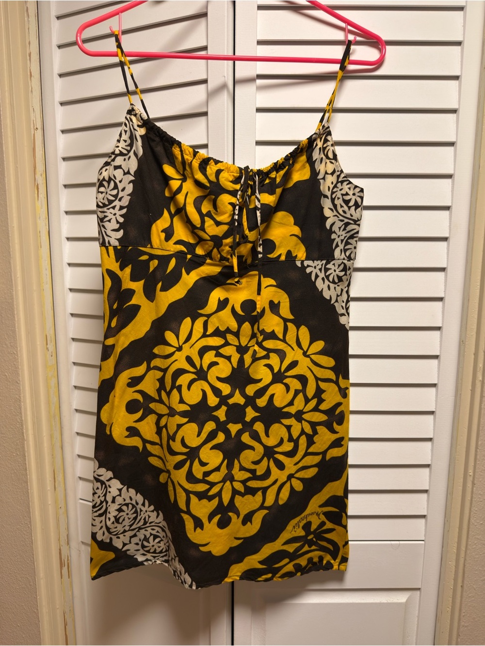 Manuhealii Brown and Yellow Floral Print Spaghetti Strap Dress. P2P-15”